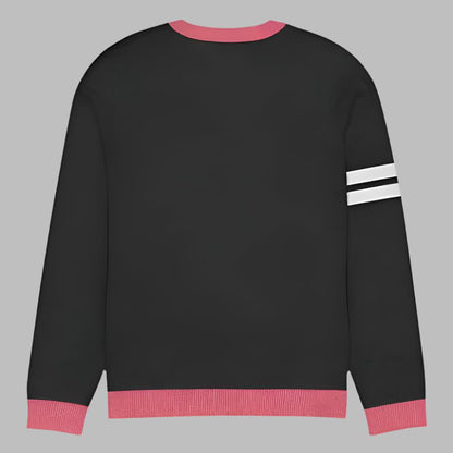 Adieu Knitted Crew Neck Sweater (White/Pink)